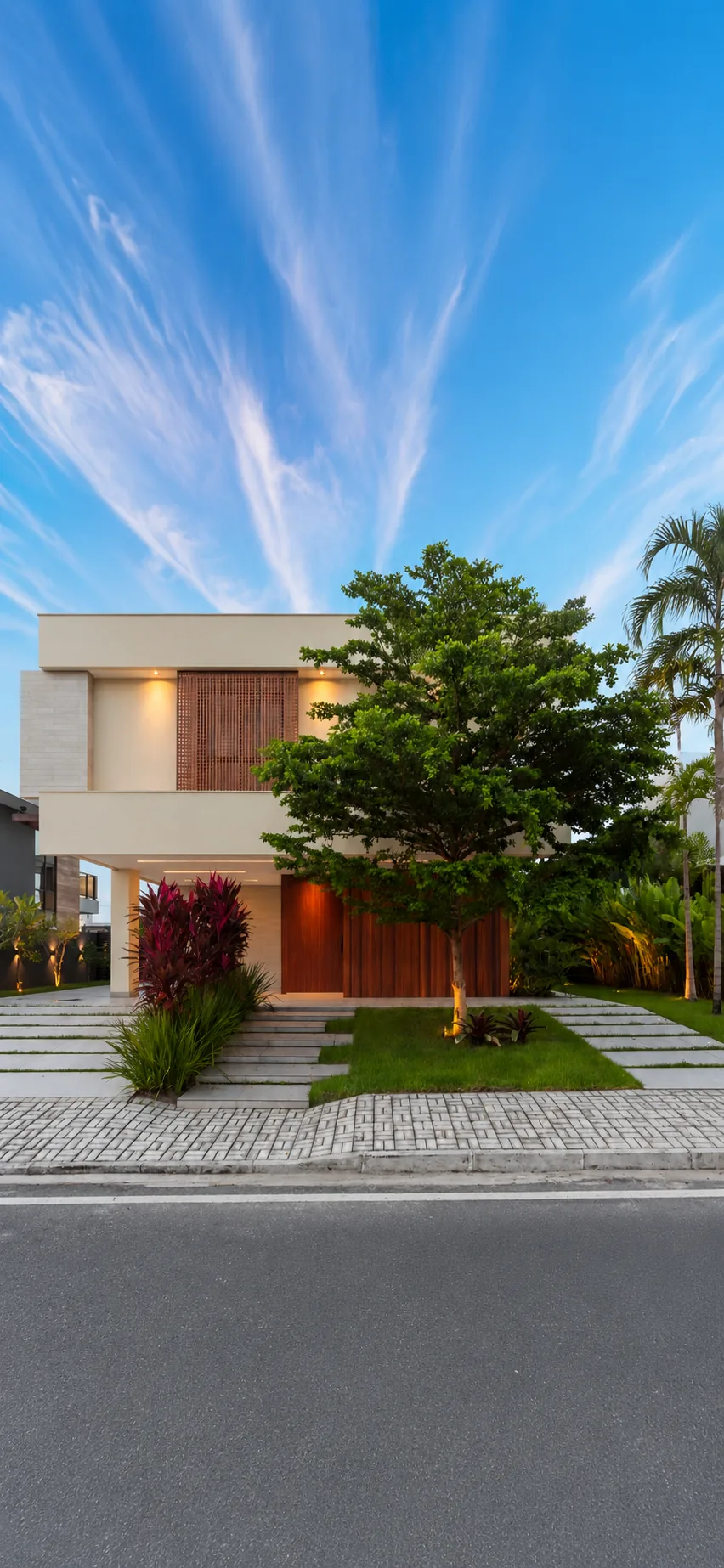 Residência contemporânea de alto padrão com concreto aparente, madeira e vidro.